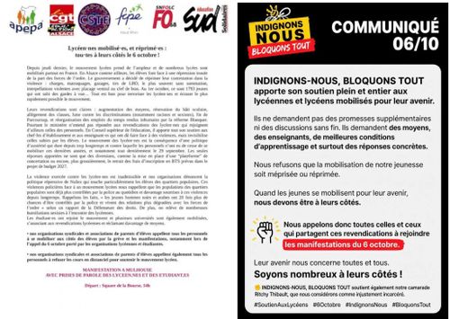 Mobilisation en soutien aux lycéen⋅nes et étudiant⋅es et pour dénoncer la répression violente