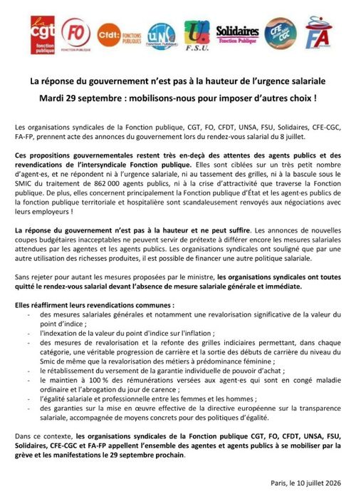 Journée nationale de grève et de manifestations de la fonction publique !